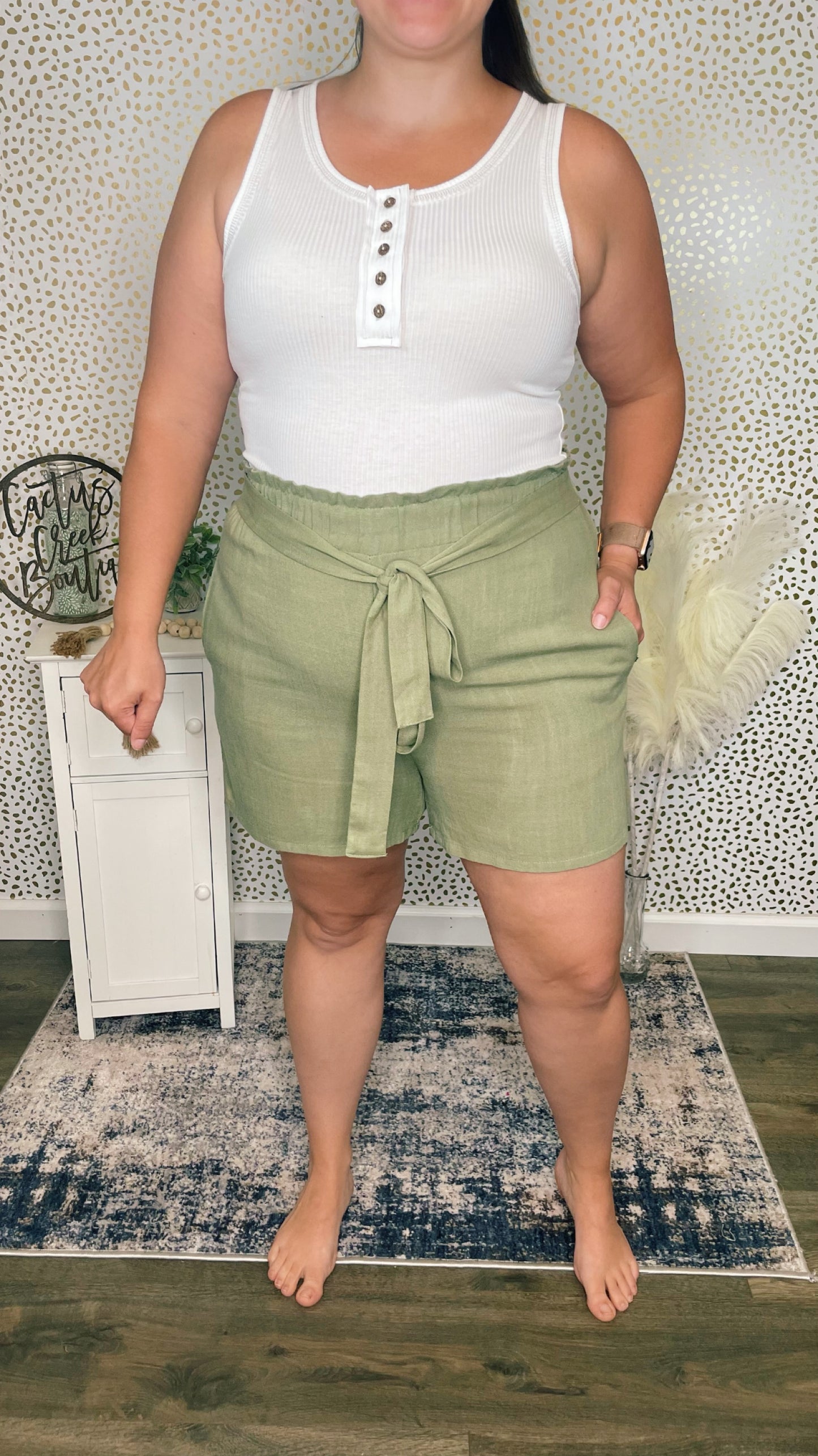 Sage Linen Paperbag Shorts