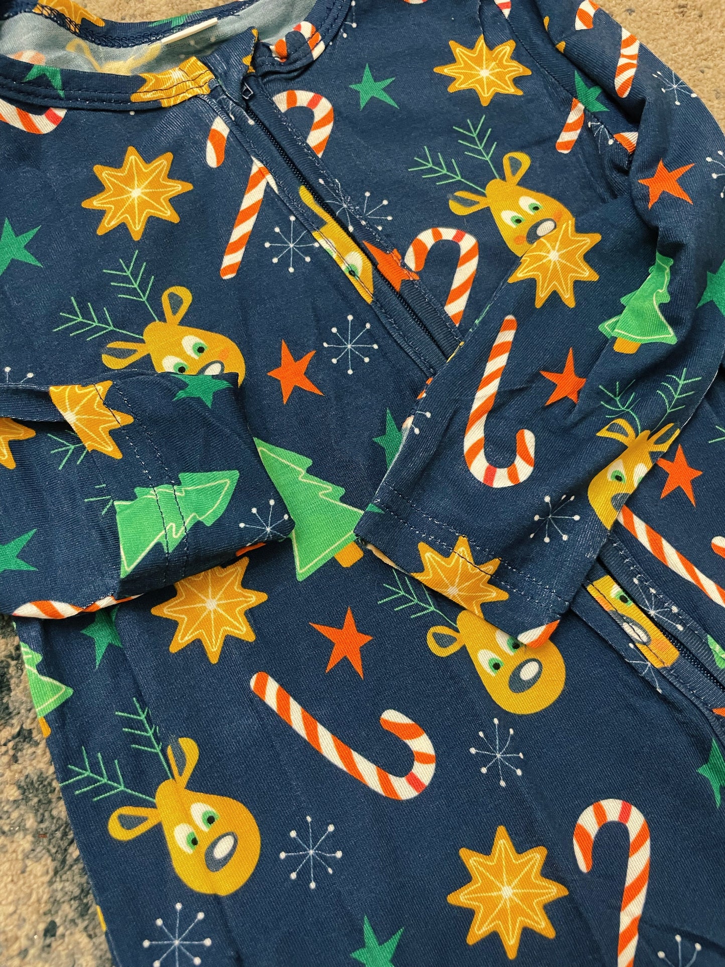 Navy Kids Christmas Eve 2 Way Zip Bamboo PJS