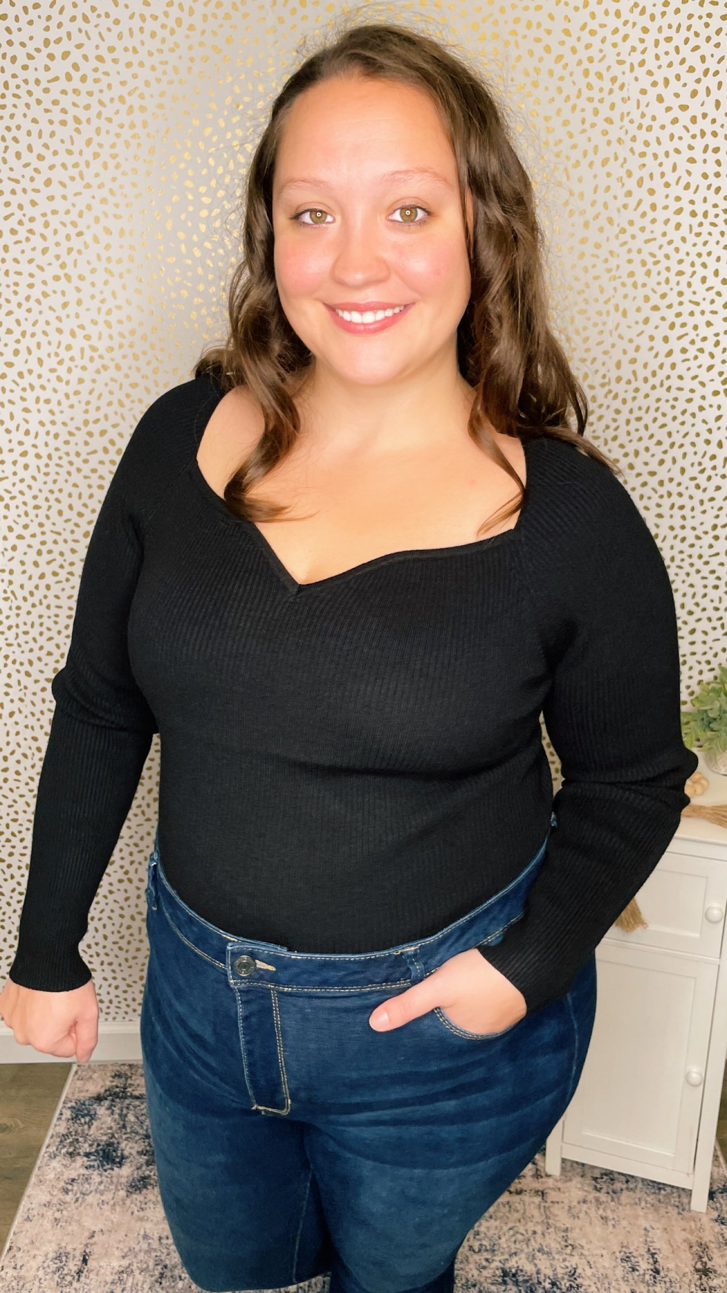 Ribbed Bodysuit Sweetheart Neckline