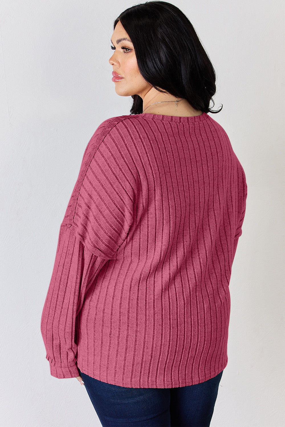 Ribbed Half Button Long Sleeve