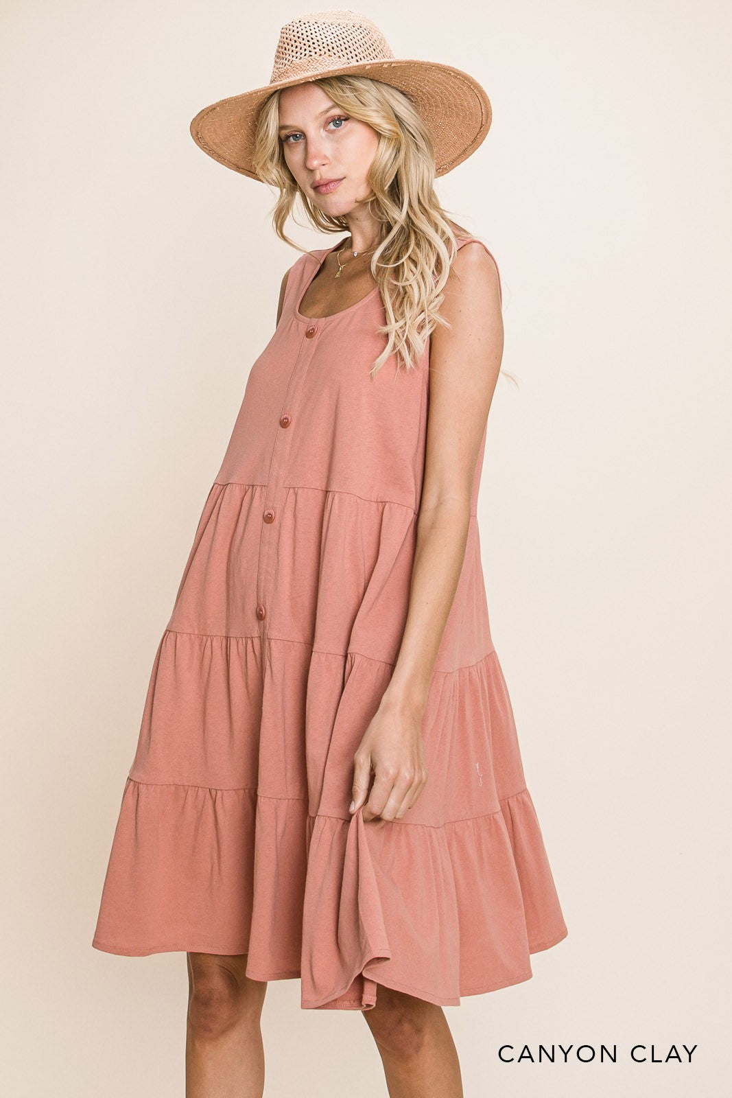 Canyon Clay Tiered Button Dress