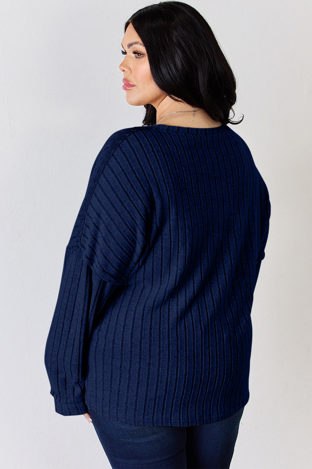 Ribbed Half Button Long Sleeve