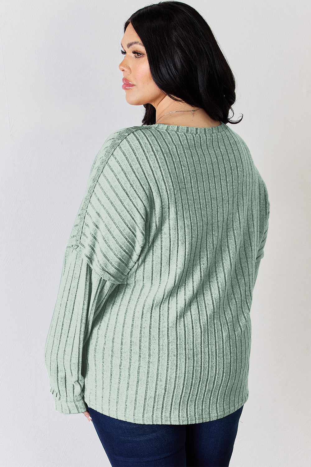 Ribbed Half Button Long Sleeve