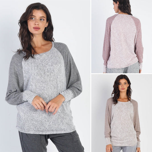 Round Neck Long Sleeve Contrast Top