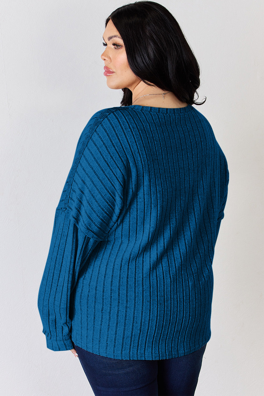 Ribbed Half Button Long Sleeve