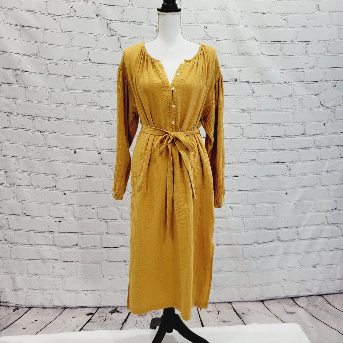 Fall Tie-Front Dress Mustard
