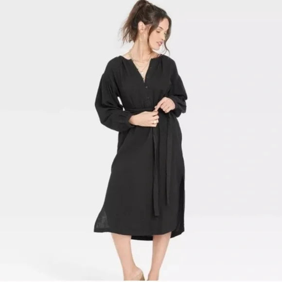 Fall Tie-Front Dress Black